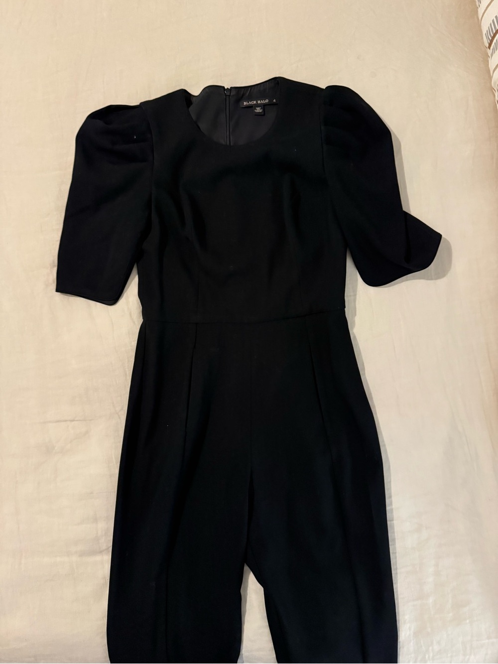 Black Halo Black Puff-Sleeve Tailored Jumpsuit